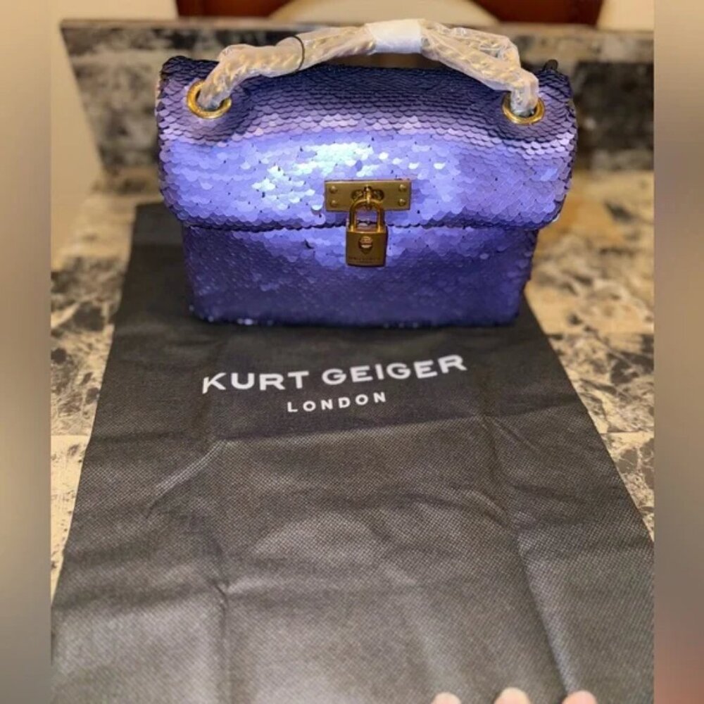 NWT Kurt Geiger Blue/Black Sequin Mini Brixton Crossbody Bag - Picture 3 of 8